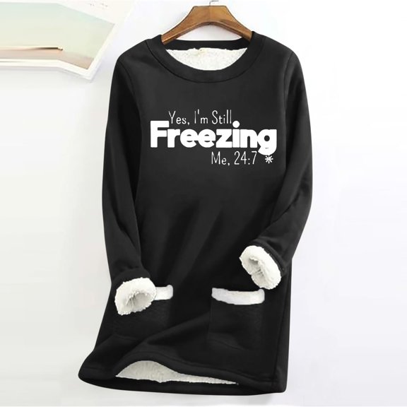Wancir Fleece Crewneck Sweatshirt Women Women's Thermal Fleece Tops Round Neck Long Sleeve Pullover