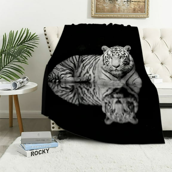 BCIIG White Tiger Warm Lightweight Blanket Soft Fleece Throw Blanket Living Rooms Sofa Decor Cow Gifts All Seasons Plush Blankets 40x50in