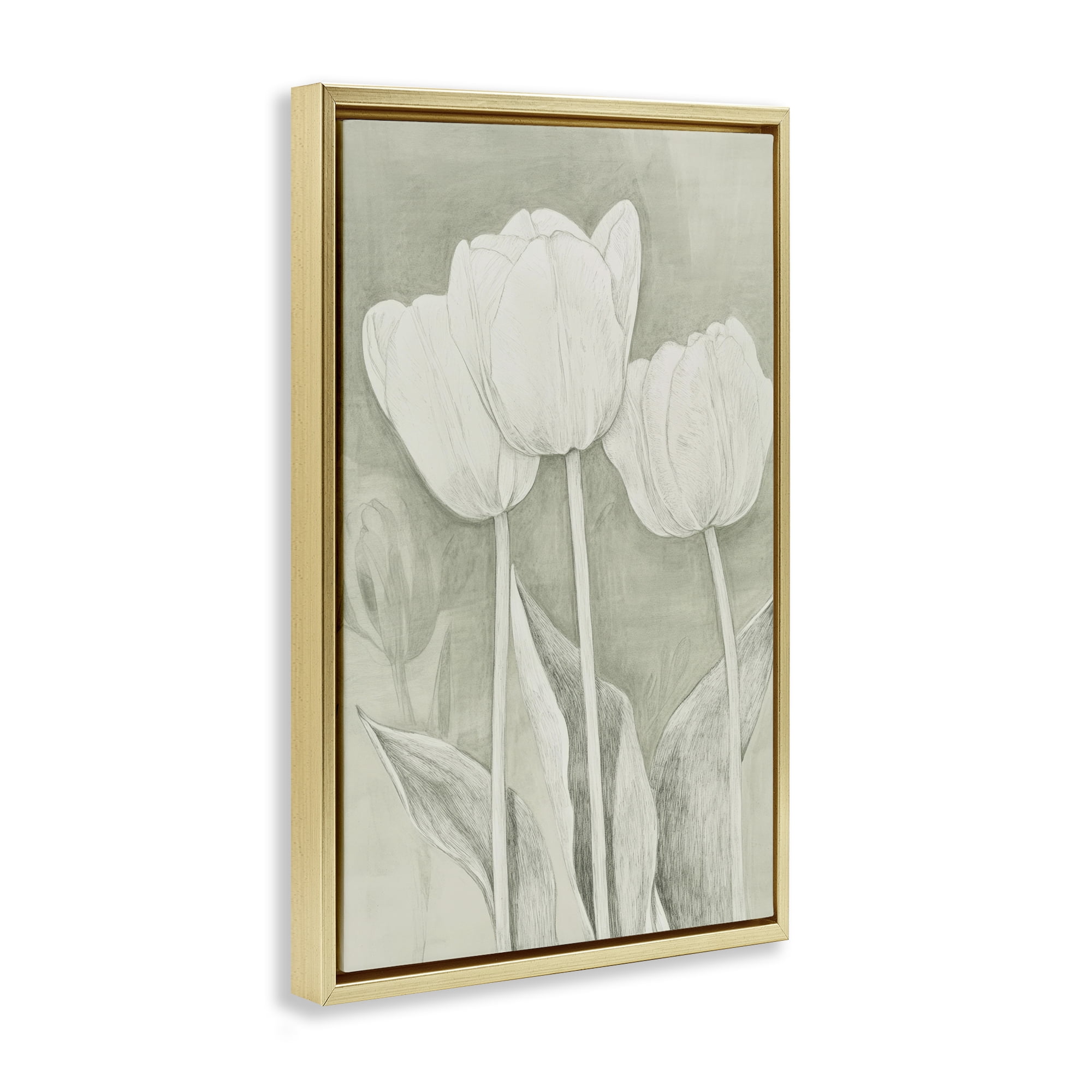Stupell Industries Faded Tulips Pencil Sketch Gold Framed Floater Canvas Wall Art, design by Petal Prints Design