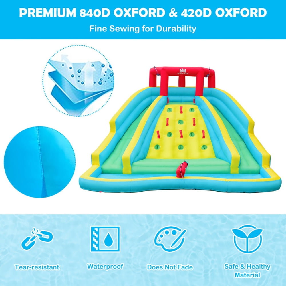 Aimee Lii Double Side Inflatable Water Slide Park with Climbing Wall for Outdoor Without Blower, Bounce House Water Slide for Kids 5-10