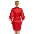 thumbnail image 2 of LYMAYTER Women's ‌Lace Trim Kimono‌ Rhinestones Short Sleeve for S-2XL Silky Satin Bridal Party Robe, 2 of 7