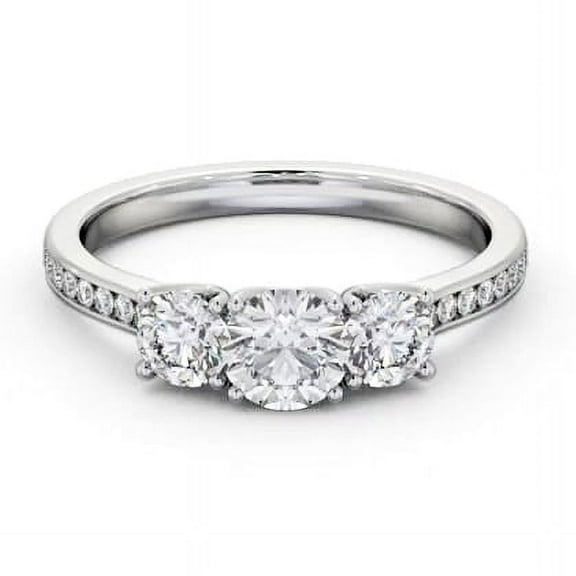Vivid Jewel 1.5 Ct Round Cut Prong Set Diamond Engagement Rings - 14k White Gold Plated Wedding Rings for Women's - 3 Stone Engagement Diamond Ring - Party Wear Diamond Rings - Proposal Delicate Ring