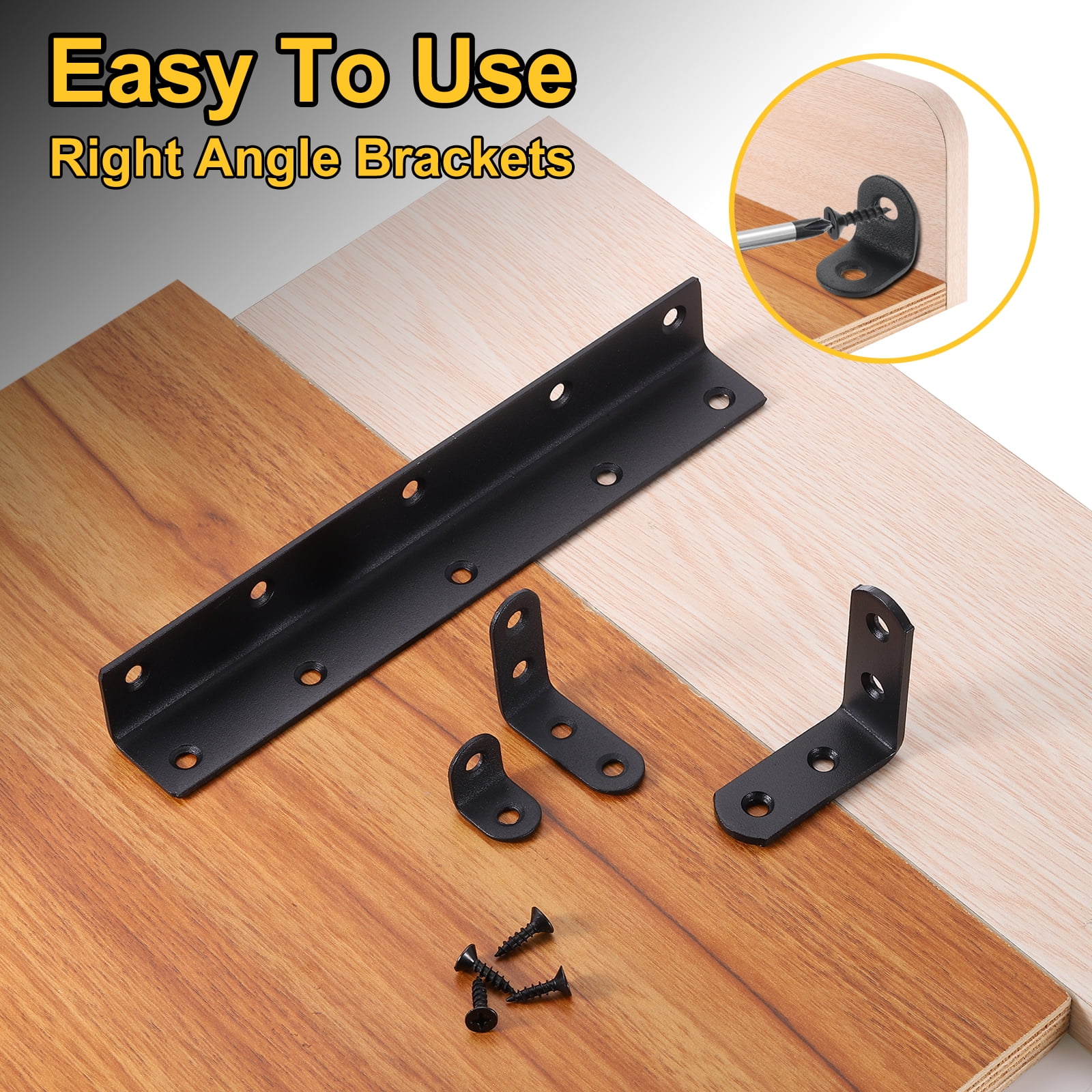 16Pcs L-Shaped Brackets Corner Brace, 1.97"x1.97"x0.79" Corner Bracket Shelf Bracket Right Angle Brackets for Wood Shelves Furniture (50x50x20mm, Black)