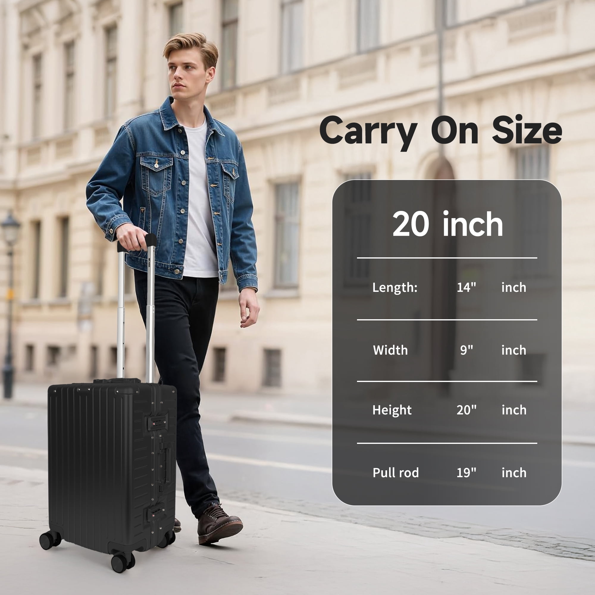 New York Xpress 20" Carry On Luggage with Aluminium Frame,Hardside Zipperless Suitcase with Spinner Wheels Double TSA Lock, Black, AL12501