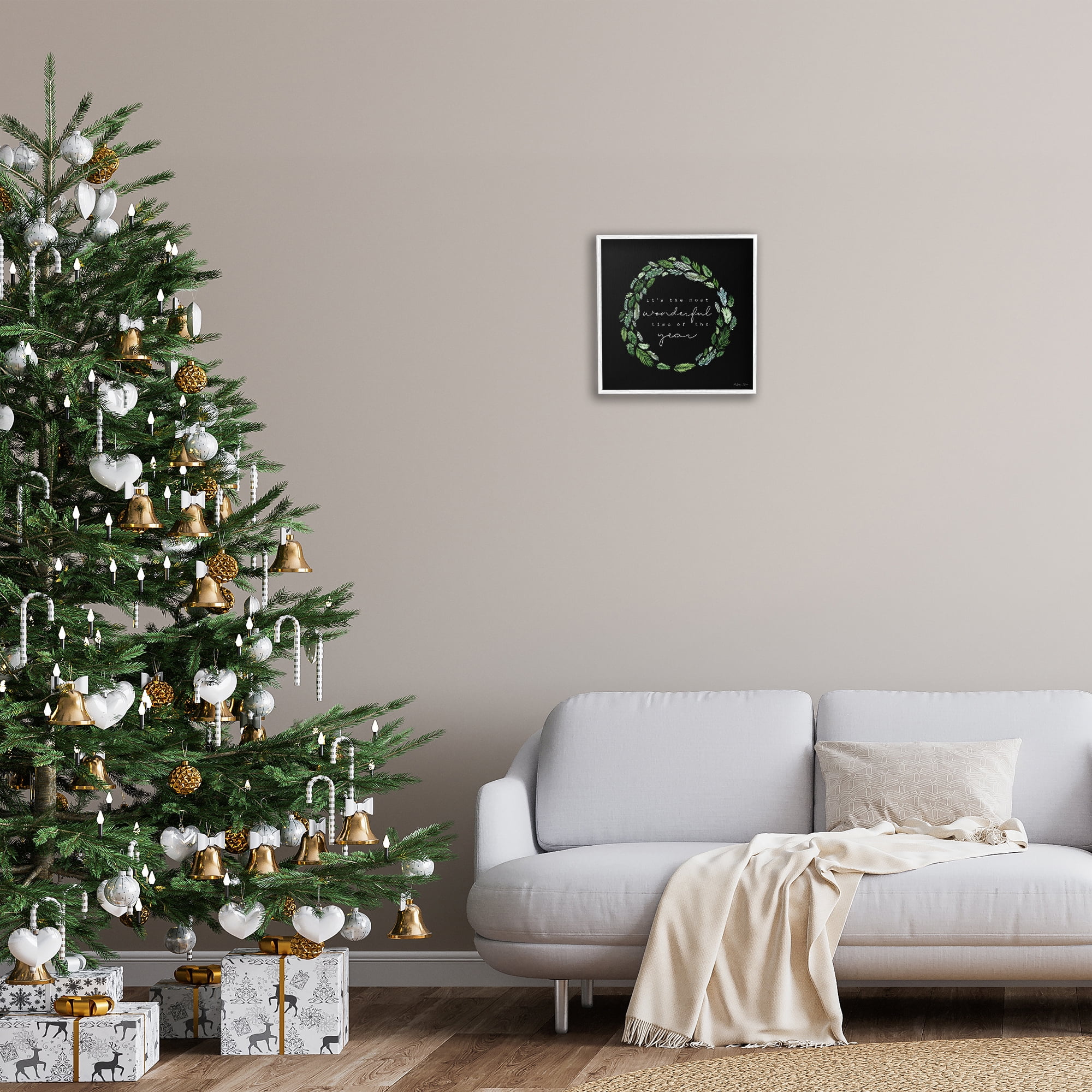 Stupell Industries Minimal Holiday Wreath Holiday Painting White Framed Art Prints Wall Art, 17 x 17