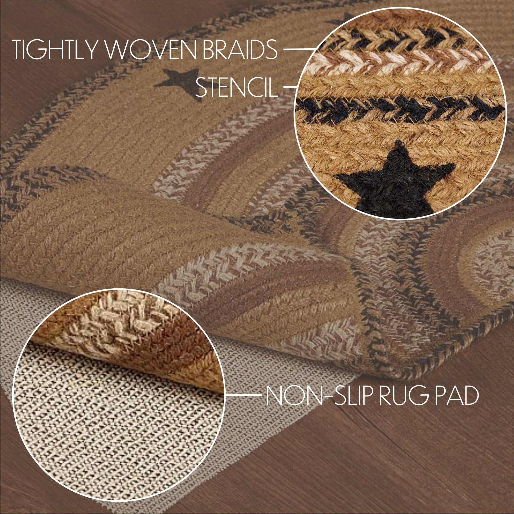 VHC Brands Kettle Grove Primitive Jute Tan Accent Rug Half Circle Stencil Stars w/Floor Pad 16.5"x33"
