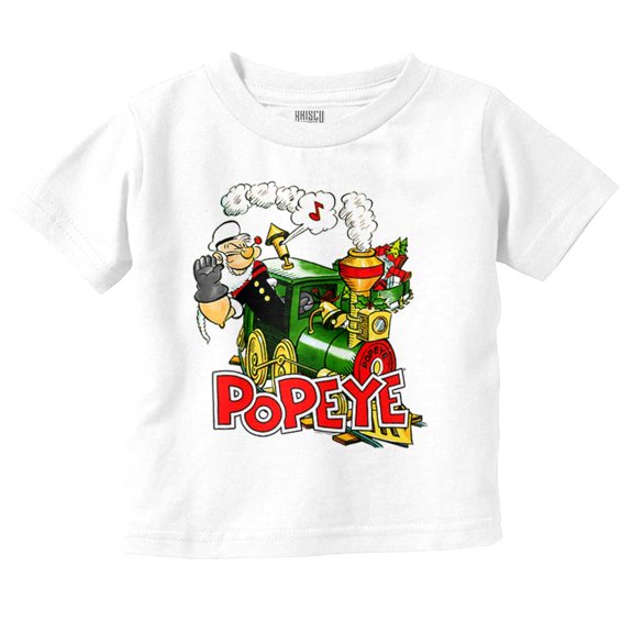 Retro Popeye Steam Train Cartoon Toddler Boy Girl T Shirt Infant Toddler Brisco Brands 6M