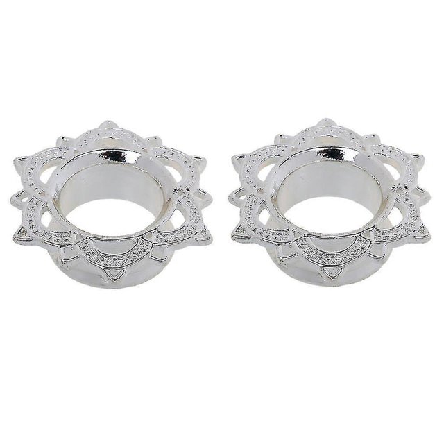 Pair Antiqued Lotus Flower Silver Brass Flesh Tunnels Ear Plugs Gauges 16mm------Product code 75006