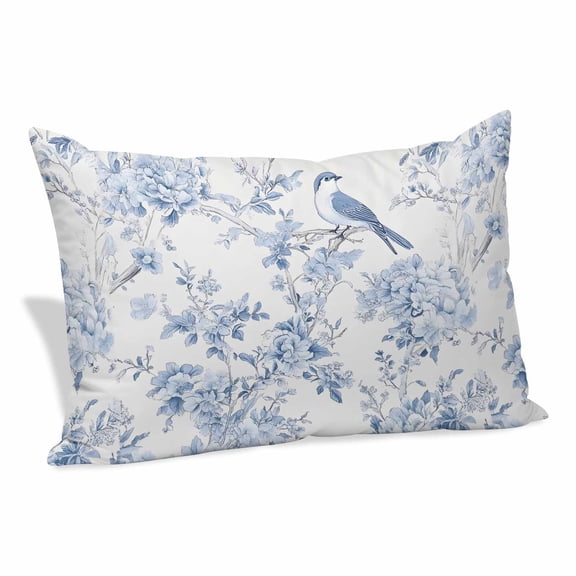 Blue White Flowers Pillow Covers Queen, Spring Summer Floral Botanical Soft Brushed Microfiber Breathable Throw Pillow Covers, Pillowcase with Zipper for Couch Sofa Bedroom Living Room 20"x30"