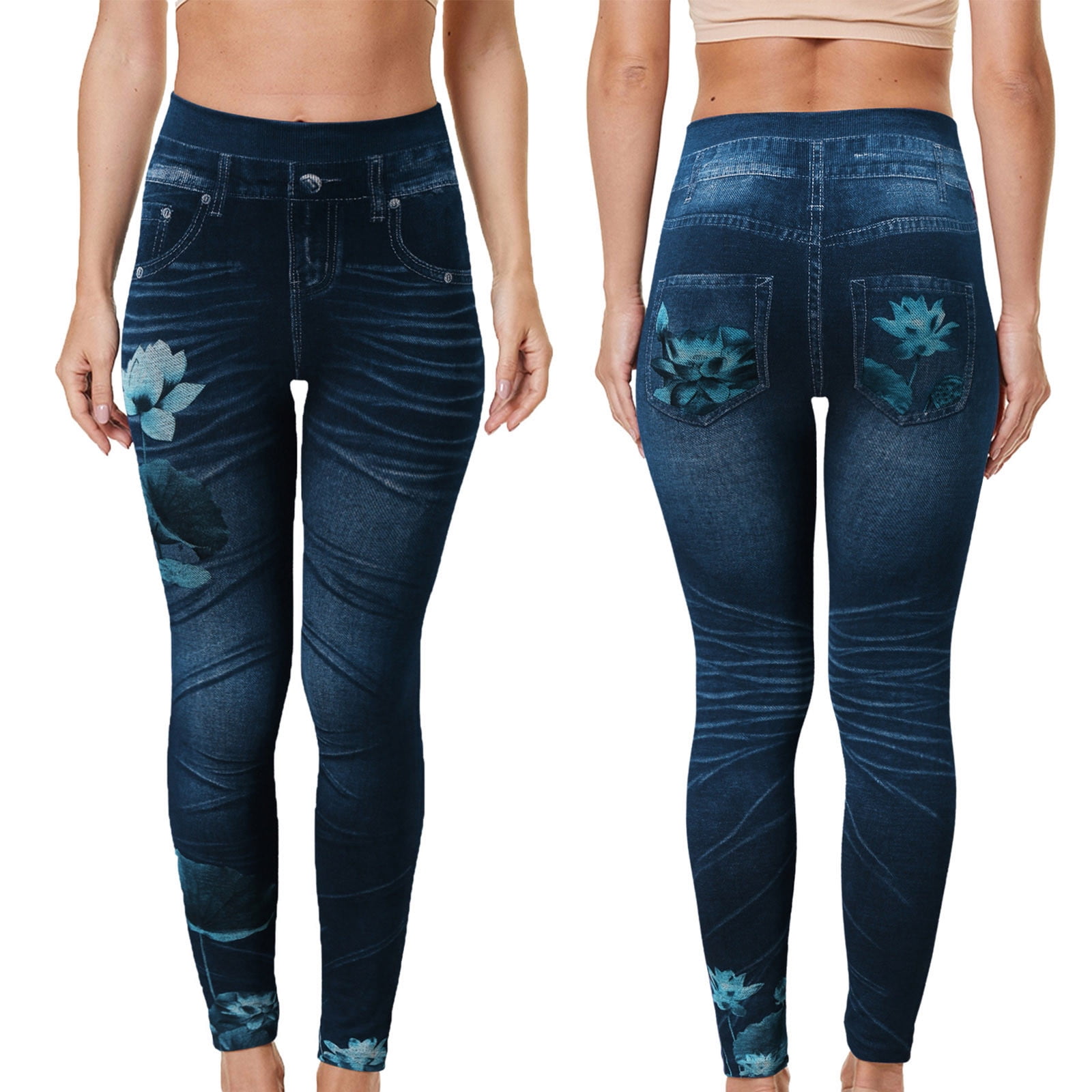 Ladies Plus Size Denim Print Stretch Skinny Leggings Yoga Pants plus Size Yoga Pants with