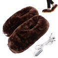 thumbnail image 1 of Men's and Women's Indoor Heated Insulation Slippers 3-speed Temperature Control USB Heating Timing Smart Plush Slippers (Brown), 1 of 9