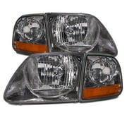 1997-2003 Ford F-150 Lightning Style Light Smoked Headlights Set w/Corners FO2502182 and FO2503182
