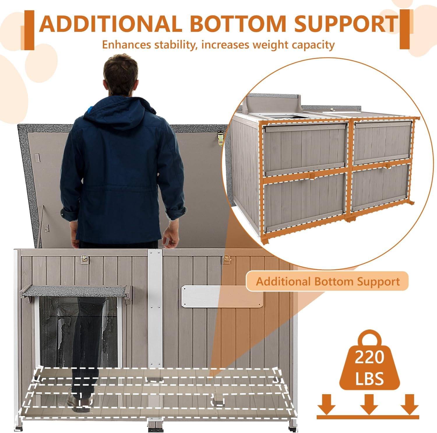 PETSCOSSET 55"L Outdoor Wooden Dog House with Weatherproof Asphalt Roof,  for Medium to Large Dogs
