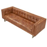 Crafters and Weavers Taylor Contemporary Tufted Sofa in Light Brown Leather