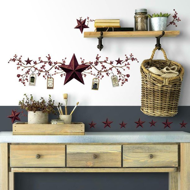 RoomMates Country Stars and Berries Red Peel and Stick Wall Decals 8.5
