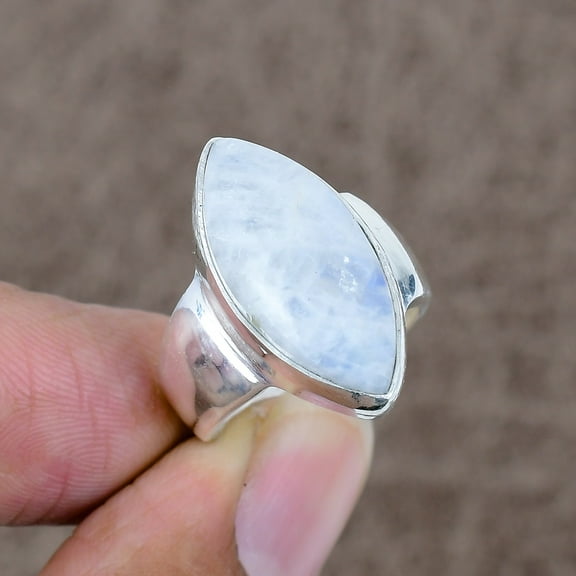 925 Sterling Silver Moonstone Genstone Handmade Jewelry Ring Size 8