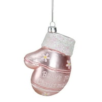 4" Baby's 1st Christmas Pink Mitten Holiday Ornament