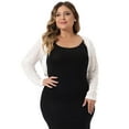 thumbnail image 2 of Unique Bargains Women Plus Size Sheer Open Front Cropped Long Sleeve Lace Cardigan 1X White, 2 of 6