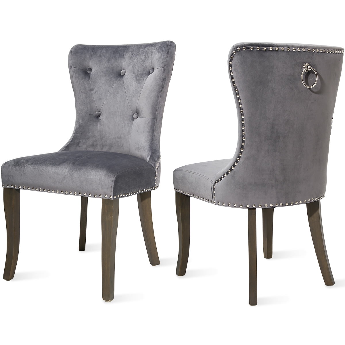 Dining Chairs Set of 2, Tufted Velvet Studded Dining Chair with Solid