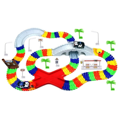 Create A Road 'High Speed Chase' Police Series 142 Piece Toy Car & Flexible Track Playset w/ 2 Toy Cars,