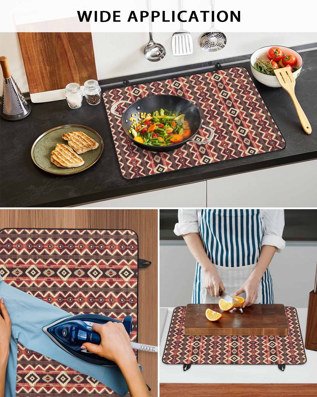 nqOlkjepod Large Induction Cooktop Protector Mat 36"x21", Red Brown Geometric Stove Top Covers for Electric Stove, Ethnic Southwest Country Decorative Stove Burner Cover Mats, Glass Top Stove Cover