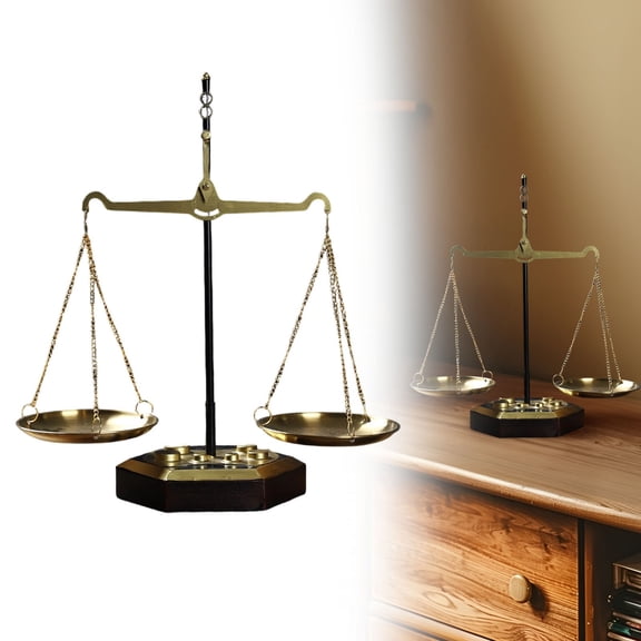 ZFSBZBS 1Pc Balance Scale Ornament Metal Scales of Justice Decor Lawyer Scale Home Office Display Tray,Desktop Nostalgic Old Fashioned Decorations Gold Large Size
