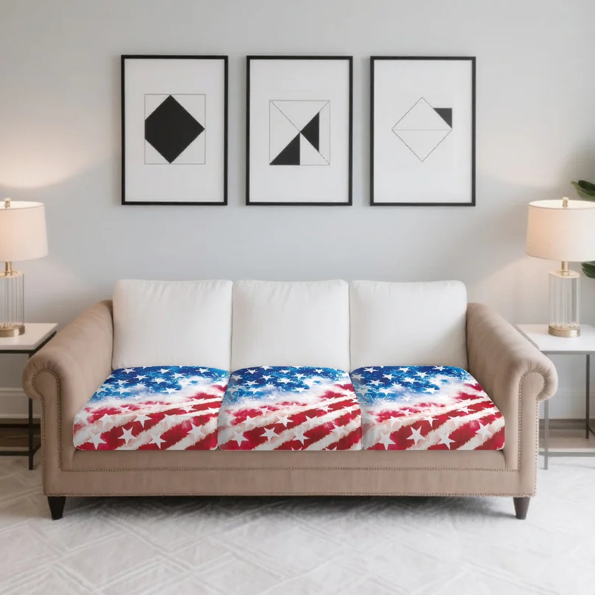 TSOVTHRID American Flag Firework Print Stretch Couch Cushion Cover Cushion Slipcover for Chair Loveseat Sofa Cushions Furniture Protector Sofa Seat Cover for Pets Dogs, 24x24 Inch