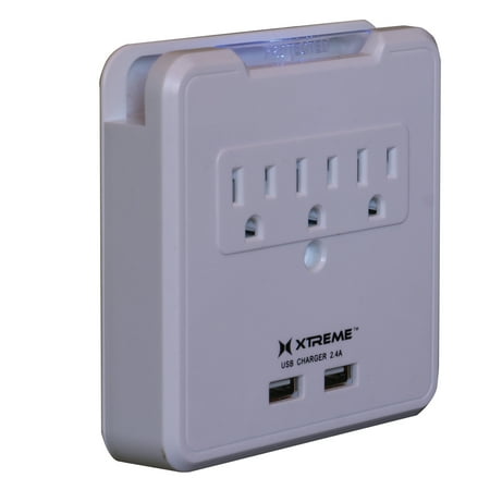 Xtreme Wall xtreme xws8-0109-wht 3 outlet surge wall tap with 2 usb ports computer surge protector, white ()