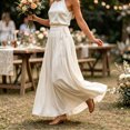 thumbnail image 4 of Zynoxe Womens Maxi Skirts Casual Ruched Elastic Drawstring High Waist Boho Skirts Versatile Elegant Dating Breathable Travel Boho Skirts White M, 4 of 7