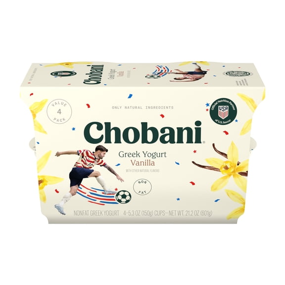 Chobani Non-Fat Greek Yogurt Vanilla 5.3 oz, 4 Pack