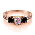 thumbnail image 2 of Gem Stone King 2.22 Ct Mercury Mist Mystic Topaz Black Diamond 18K Rose Gold Plated Silver Moissanite Ring (Size 6), 2 of 4