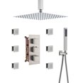 thumbnail image 1 of Ceiling Mounted Rain Mixer Shower Faucet Set 12 inch Thermostatic Square Rainfall Shower Head with 6 Body Spray Jets, 1 of 9