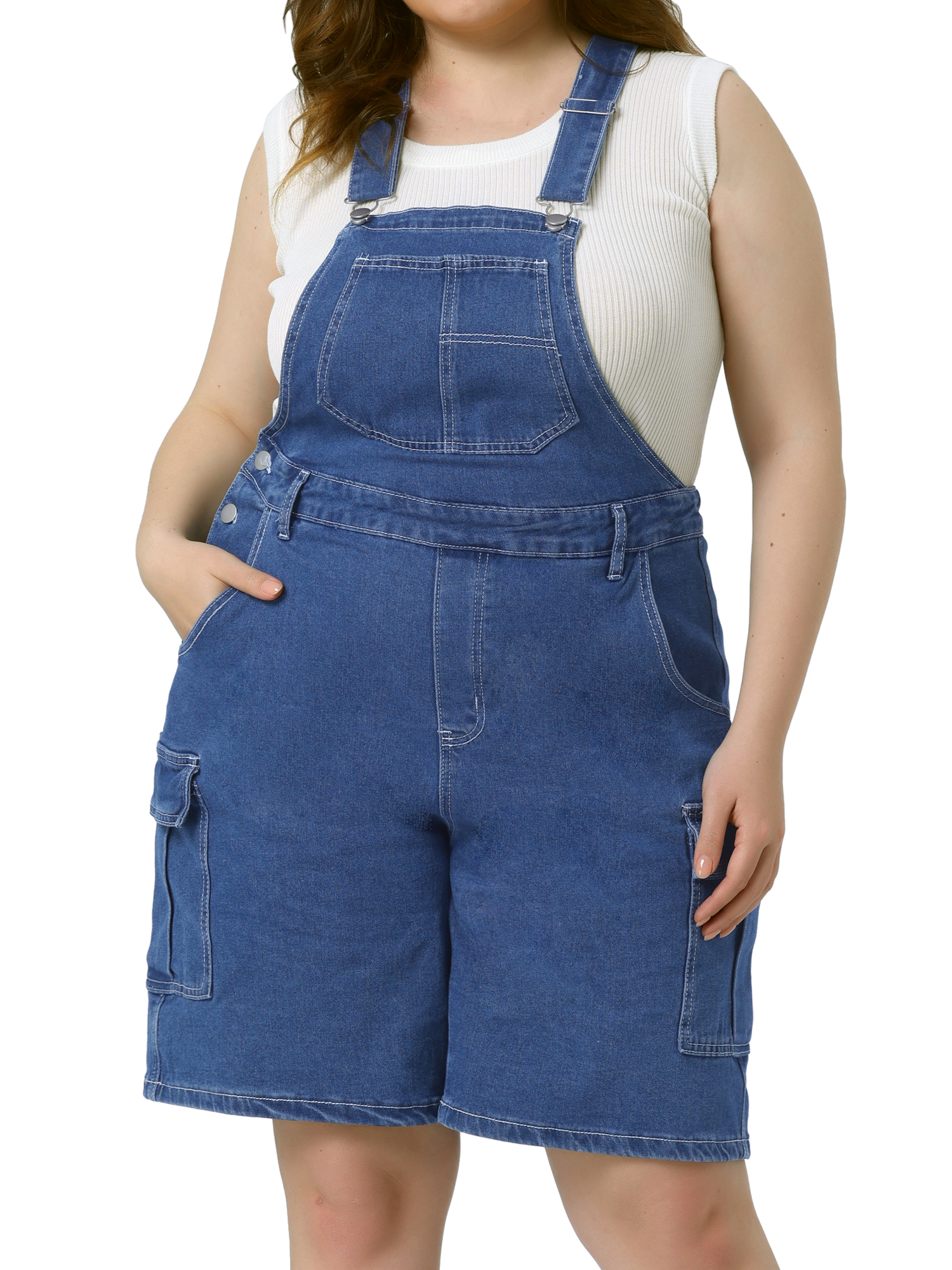 DARING DIVA Women's Plus Denim Cargo Adjustable Strap Jeans Pants 4X Blue