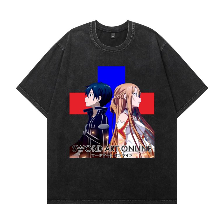 トップス Sao THNCLZX Washed vintage Sword Art Online SAO cotton T-shirt
