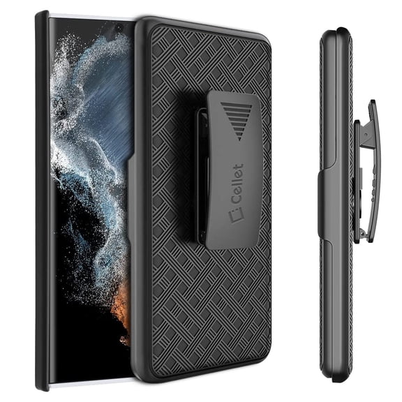 Cellet Galaxy S22 Ultra Holster Case, Heavy Duty Holster Phone Case with Built-in Kick-Stand and Spring Belt Clip Compatible with Samsung Galaxy S22 Ultra