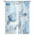 thumbnail image 2 of Blue Turtle Coastal Semi Sheer Curtains 84 Inch Length 2 Panels Set, Coral Beach Nautical Ocean Sheer Kitchen Curtain Privacy Voile Window Curtain for Living Room Bedroom Rod Pocket Drapes, 2 of 7