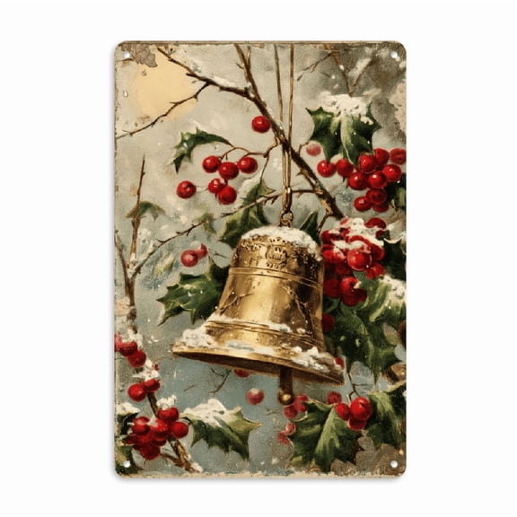 Vintage Christmas Bells Metal Tin signs perfect for home, cafe and holiday decorations Durable iron wall art, easy to hang, 8x12 inche