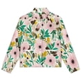thumbnail image 4 of Jackets for Women Winter Coat Jackets Flannel Stand Collar Jacket(Pink Flowers Green Leaves Floral Pattern,Size:S-4XL), 4 of 7
