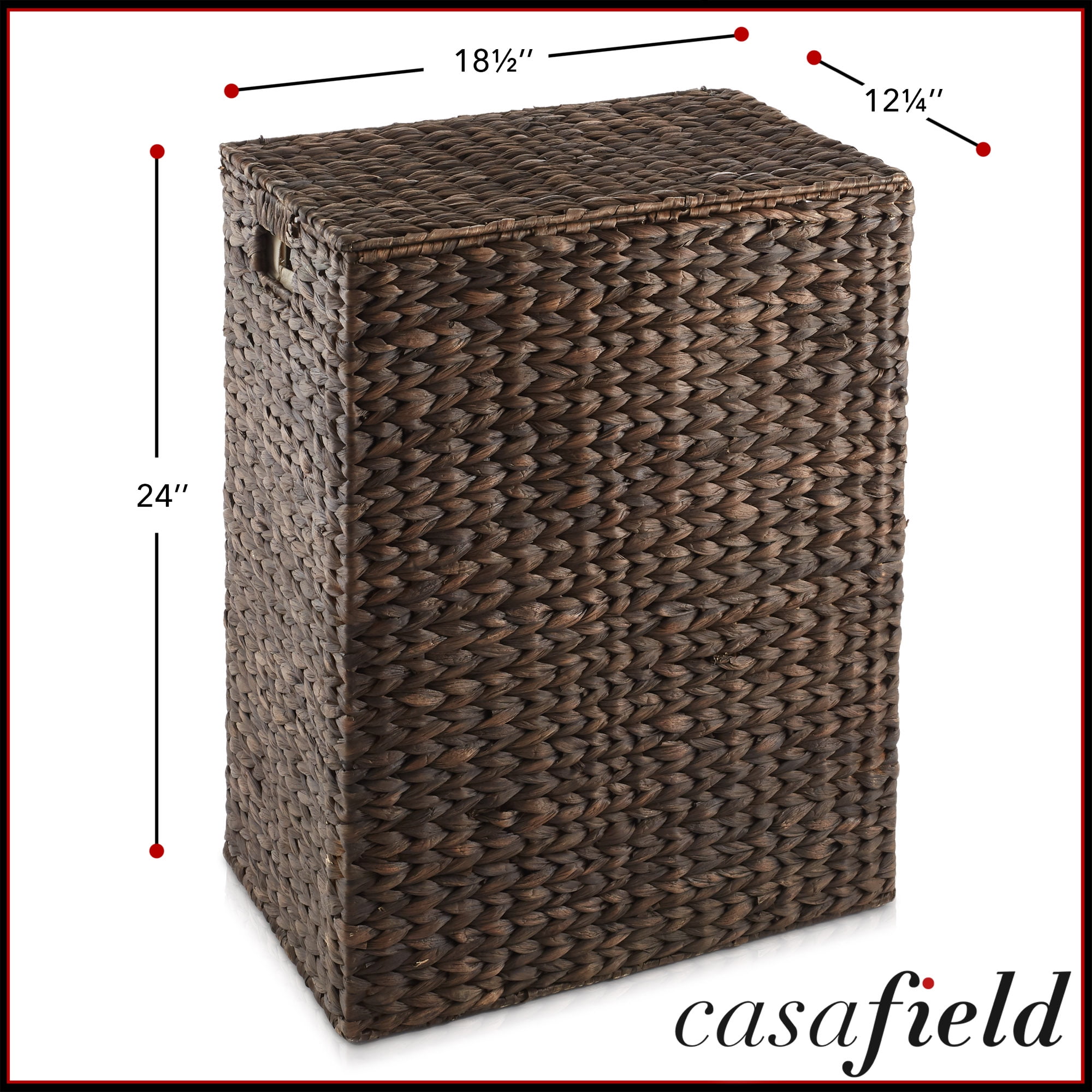 Casafield Large Laundry Hamper with Lid and Removable Liner Bag - Espresso Dark Brown, Woven Water Hyacinth Laundry Basket for Clothes