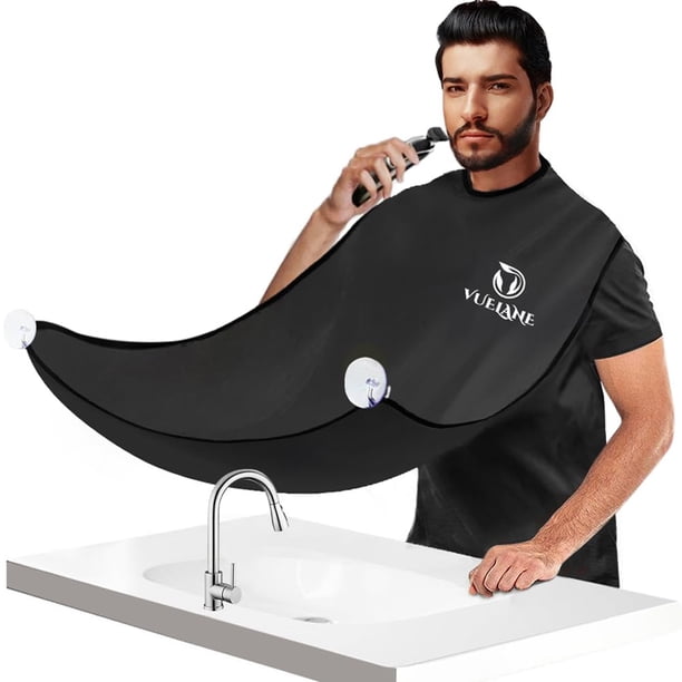 Vuelane Babero para Barba - Babero para Barba Atrapador de Pelo para Hombres Afeitado - Delantal con Babero Antiadherente para Barba con Ventosas Fuertes - Regalos de Aseo para Marido y Papá - Negro
