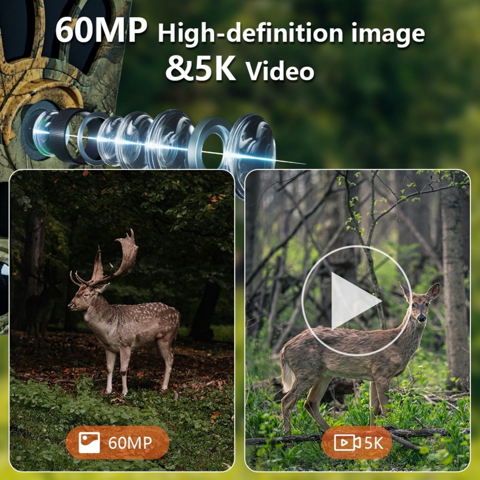 Trail Camera with Infrared Night Vision, Motion Activated Game Camera with Fast Trigger & IP66 Waterproof, High Resolution Wildlife Camera for Outdoor Use