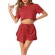 thumbnail image 1 of Conjuntos de Pijama Cortos para Mujeres INSPIRE CHIC con Mangas Cortas, Tejido Acanalado, Pantalones Cortos con Aberturas Laterales, Conjuntos de Lounge de 2 Piezas XS Rojo, 1 of 6
