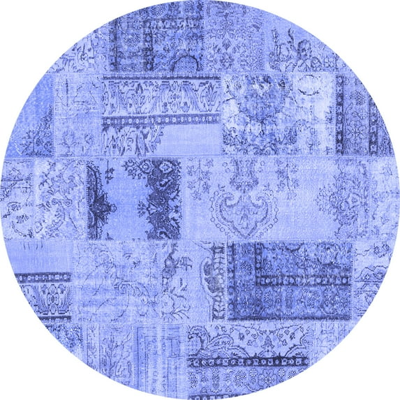 Ahgly Company Indoor Round Patchwork Blue Transitional Area Rugs, 5' Round