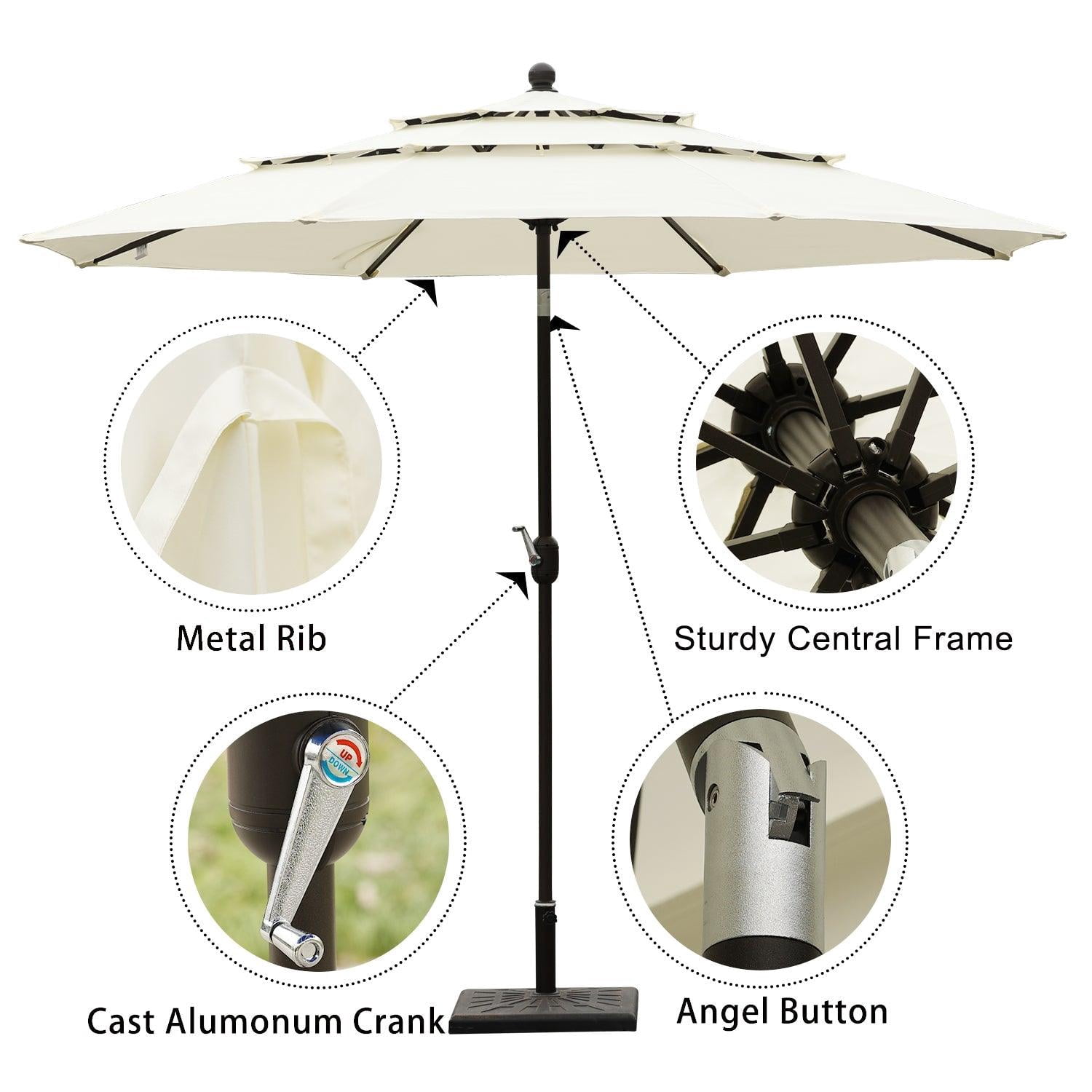 Aoodor 10ft 3-Tier Patio Umbrella, Outdoor Table Market Umbrella Tilt Adjustment and Crank - Beige