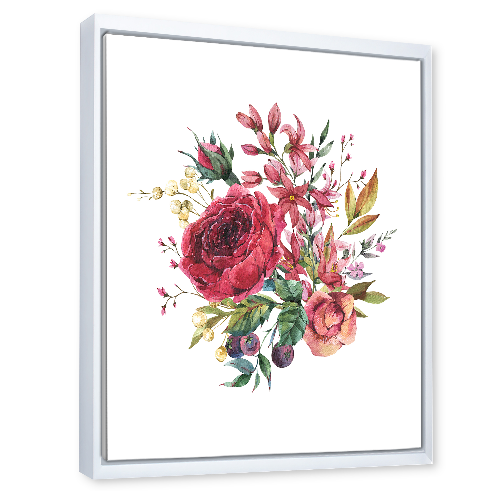 Designart 'Ancient Wildflowers and Burgundy Rose' Farmhouse Framed Canvas Wall Art Print