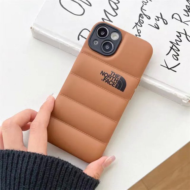 Lujo la cara norte 3D abajo chaqueta de la caja del teléfono para el iPhone 11 12 13 Pro Max a prueba de golpes de silicona suave cubierta de la caja de protección de la Cámara HEL4