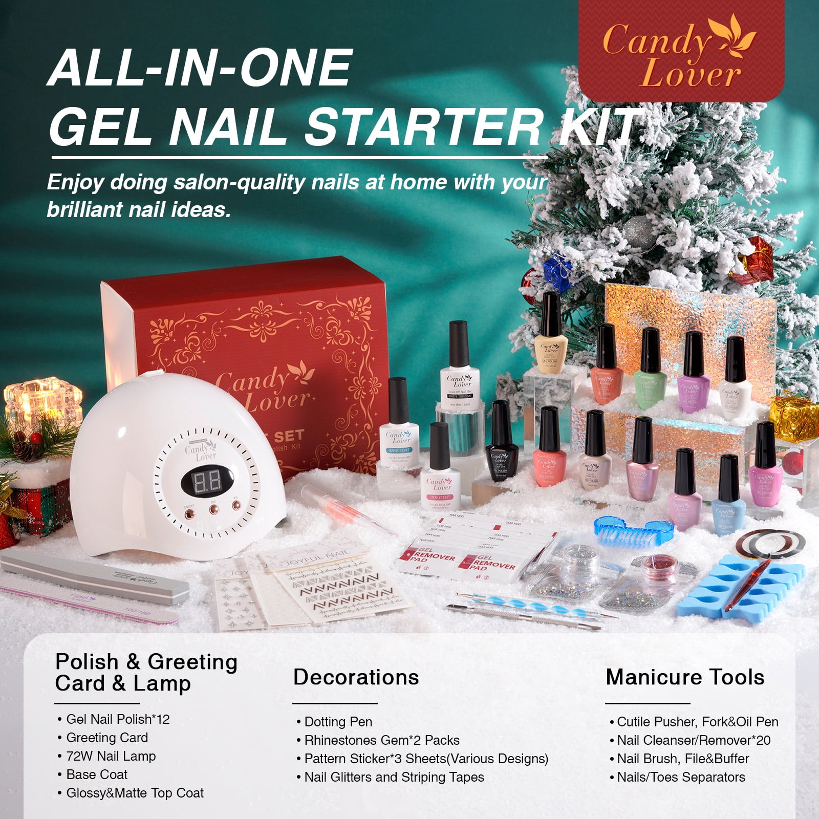 Candy Lover Gel Nail Polish Kit, 12 Colors Romantic Macaron Nail Gel Kit with Greeting Card & 72W UV Nail Lamp, Salon Quality Long-lasting Gel Polish Set, Gift for Girl Women DIY Manicure