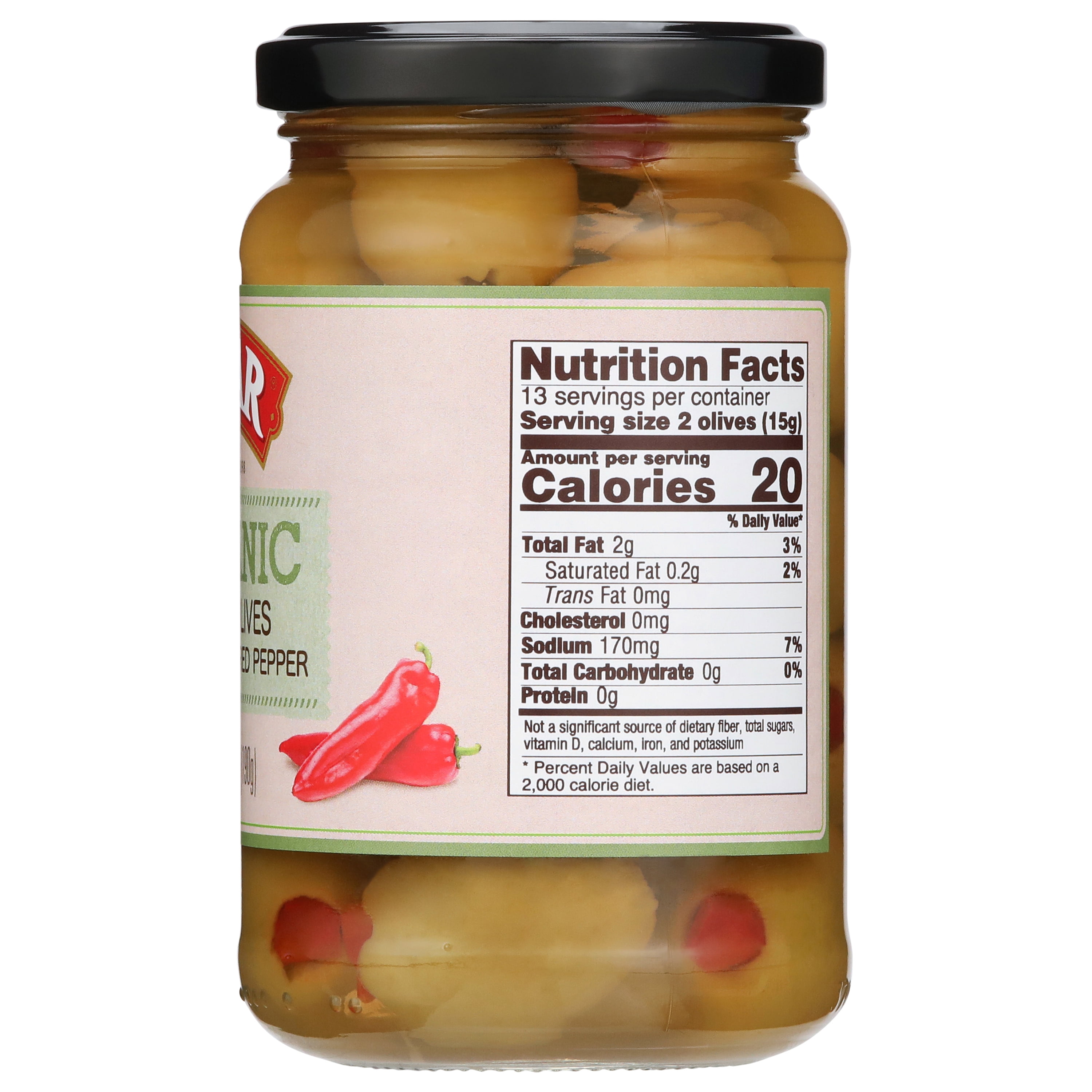 STAR Queen Organic Green Olives with Pimento, 6.7oz Glass Jar - Kosher & USDA Organic
