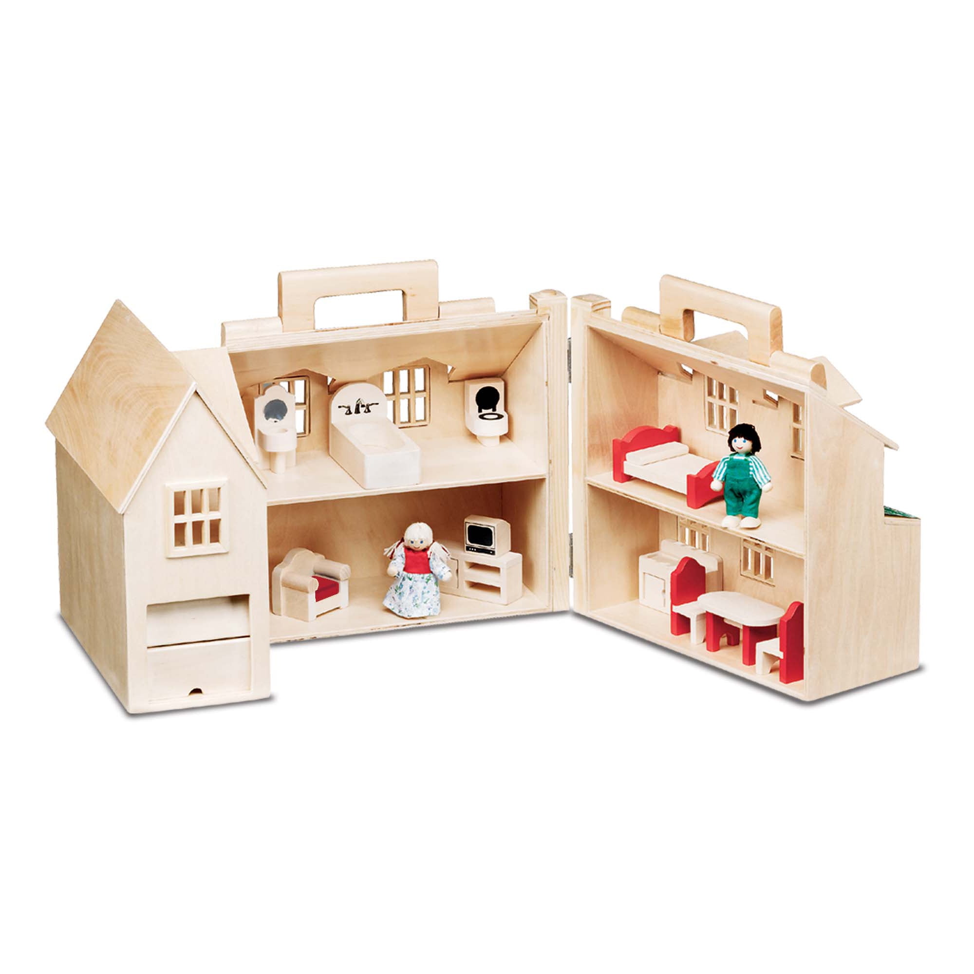 Melissa & Doug Fold & Go Wooden Dollhouse With 2 Play Figures and 11