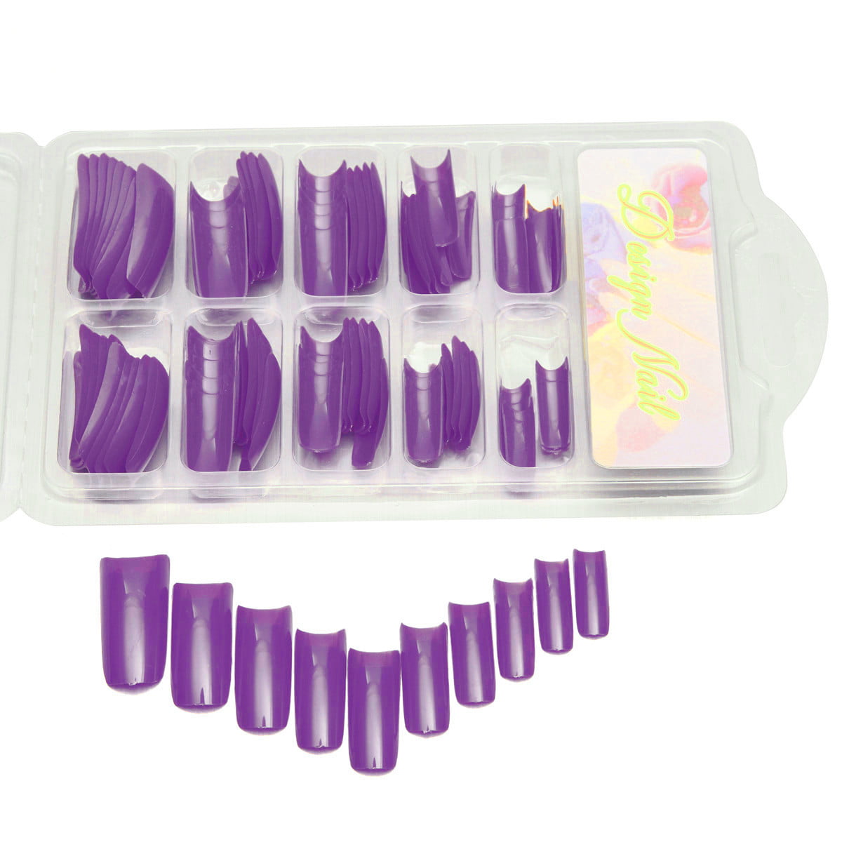 100 Pieces Full Cover French Artificial False Nail Tips For DIY In Box ...